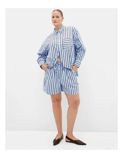 Plus Size Stassi Stripe Cotton Shirt in Baby Blue