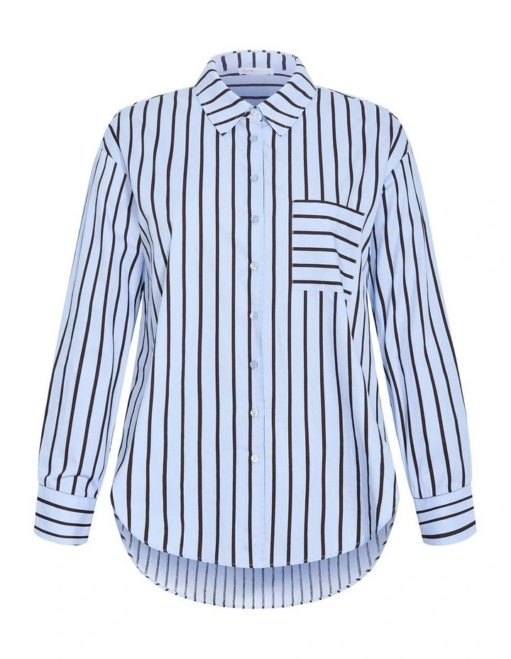 Plus Size Stassi Stripe Cotton Shirt in Baby Blue image 3
