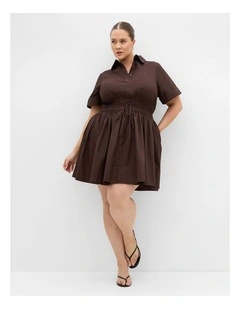 Plus Size Lana Mini Shirt Dress in Chocolate