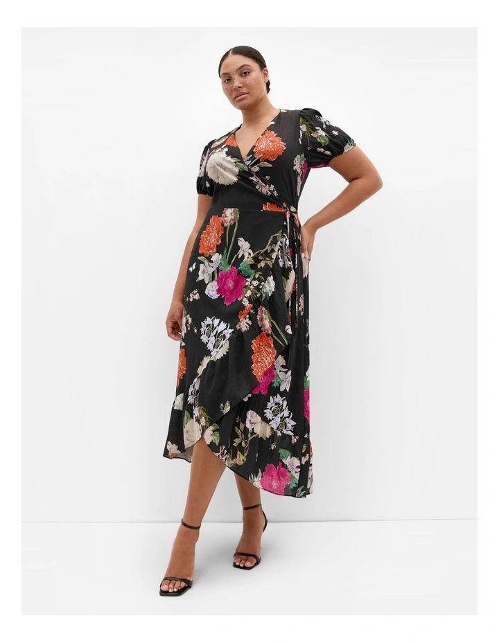 Plus Size Belle Floral Wrap Dress in Black image 1
