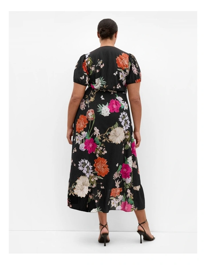 Plus Size Belle Floral Wrap Dress in Black image 2