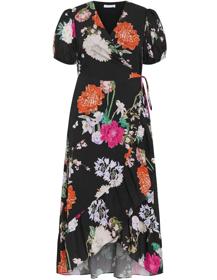 Plus Size Belle Floral Wrap Dress in Black image 3