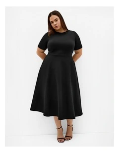 Plus Size Cariline Midi Skater Dress in Black