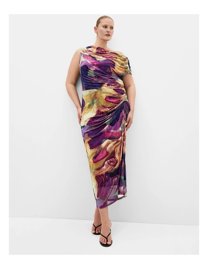 Plus Size Vivid Mesh Swirl Print Maxi Dress in Deep Purple image 1