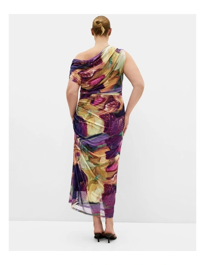 Plus Size Vivid Mesh Swirl Print Maxi Dress in Deep Purple image 2