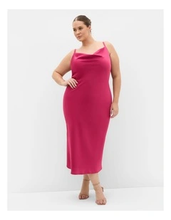 Plus Size Satin Slip Dress in Raspberry