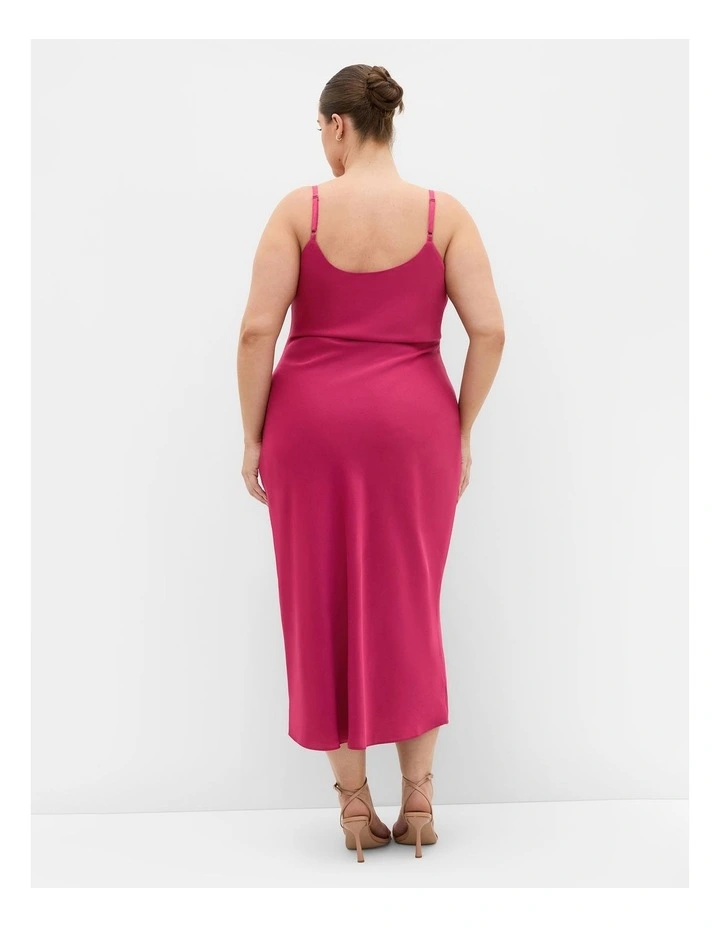 Plus Size Satin Slip Dress in Raspberry image 2