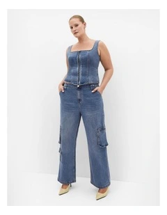 Plus Size Lara Denim Corset Top in Light Wash