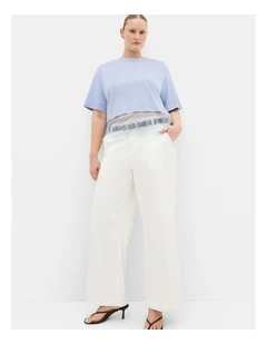 Plus Size Fashion Lace Hem Tee in Sky Blue