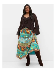 Plus Size Paradiso Print Midi Skirt in Alpine Green