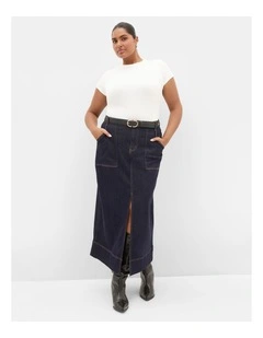 Plus Size Chloe Denim Midi Skirt in Dark Wash