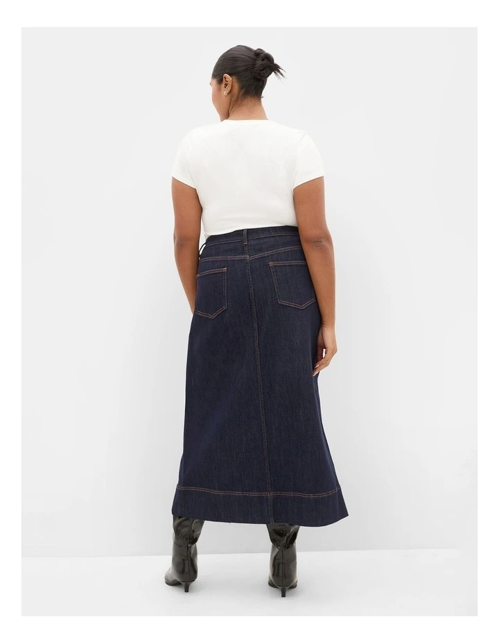 Plus Size Chloe Denim Midi Skirt in Dark Wash image 2