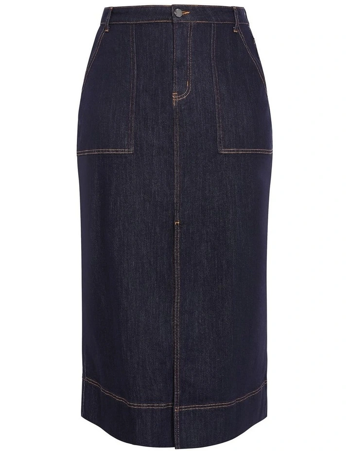Plus Size Chloe Denim Midi Skirt in Dark Wash image 3