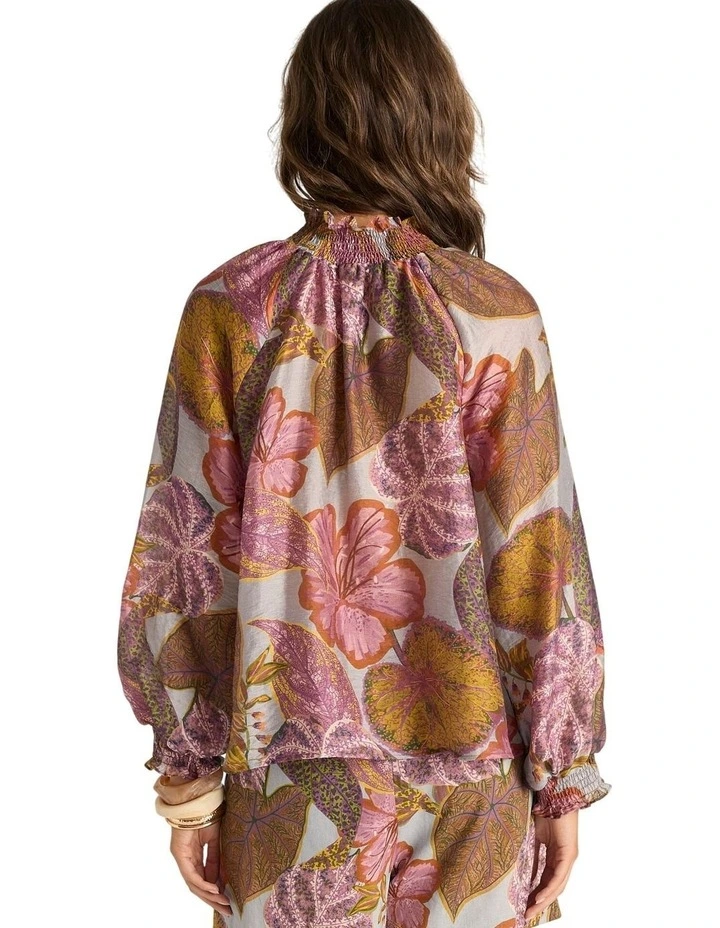 Daria Shirred Blouse in Leaf Print image 2