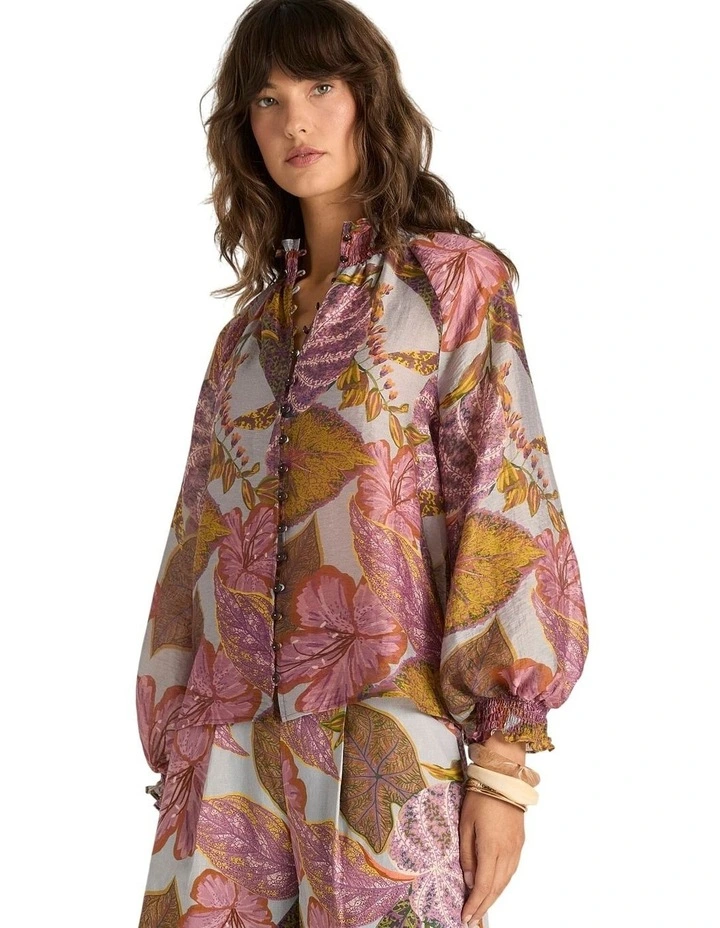 Daria Shirred Blouse in Leaf Print image 3