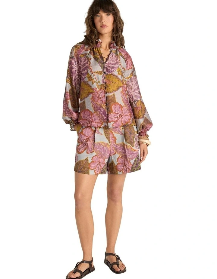 Daria Shirred Blouse in Leaf Print image 4