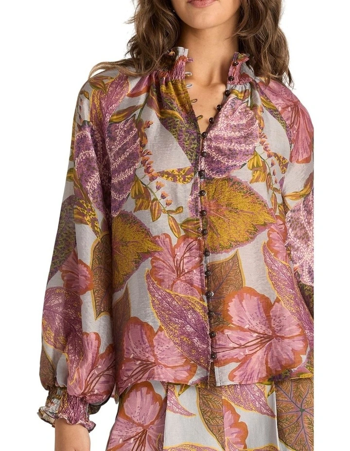 Daria Shirred Blouse in Leaf Print image 5