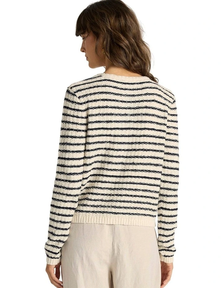 Elle Stripe Knit Cardigan in Navy/Cream image 2