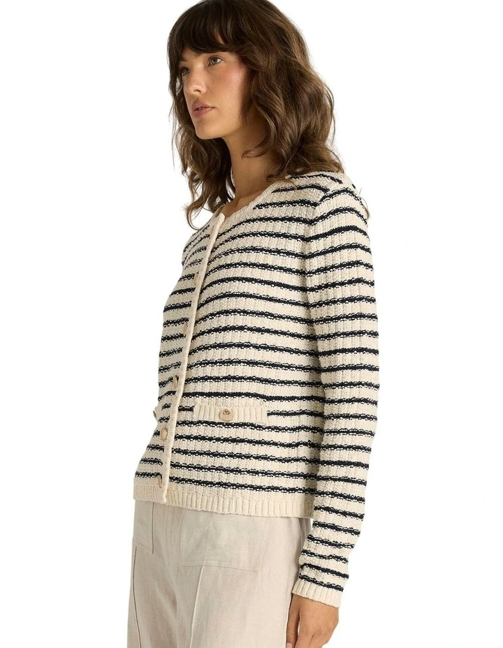 Elle Stripe Knit Cardigan in Navy/Cream image 3