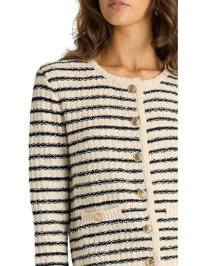 Elle Stripe Knit Cardigan in Navy/Cream image 4