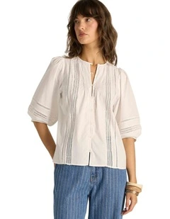Freya Lace Trim Blouse in White