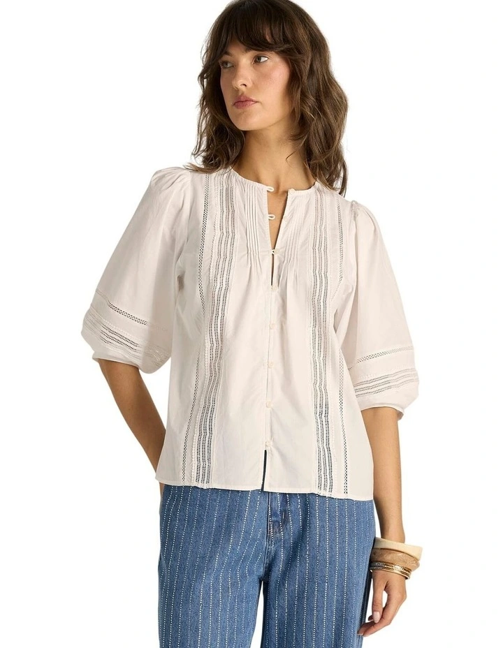 Freya Lace Trim Blouse in White image 1