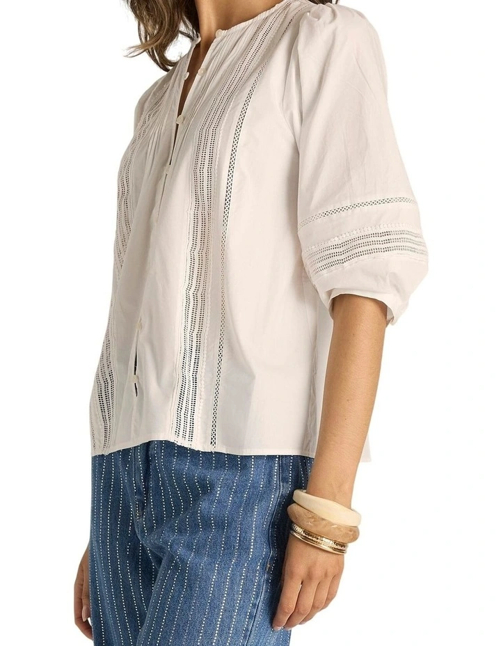 Freya Lace Trim Blouse in White image 3