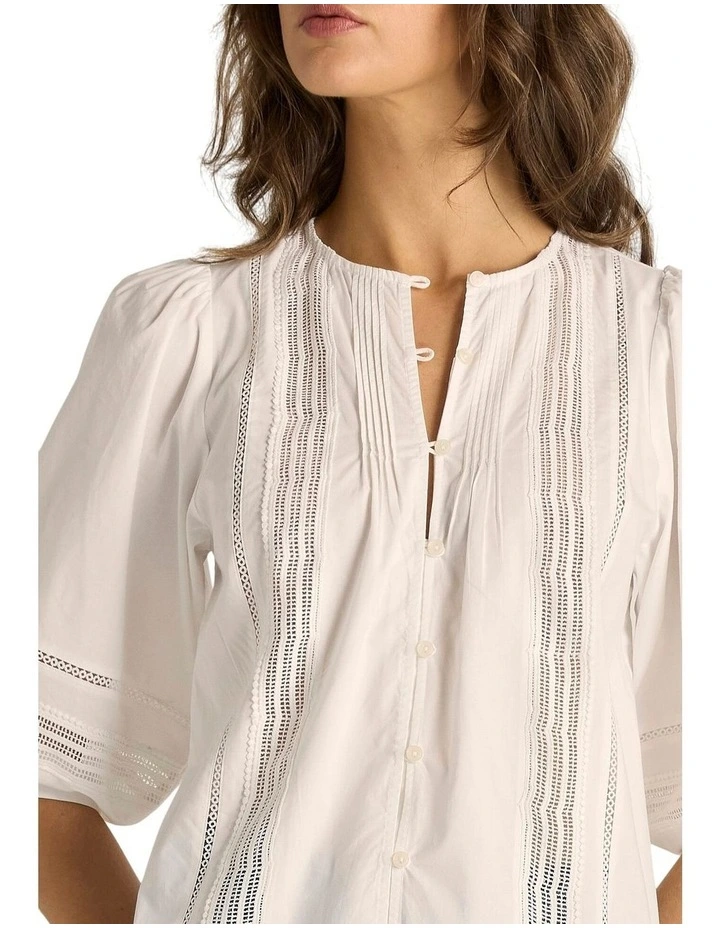 Freya Lace Trim Blouse in White image 5