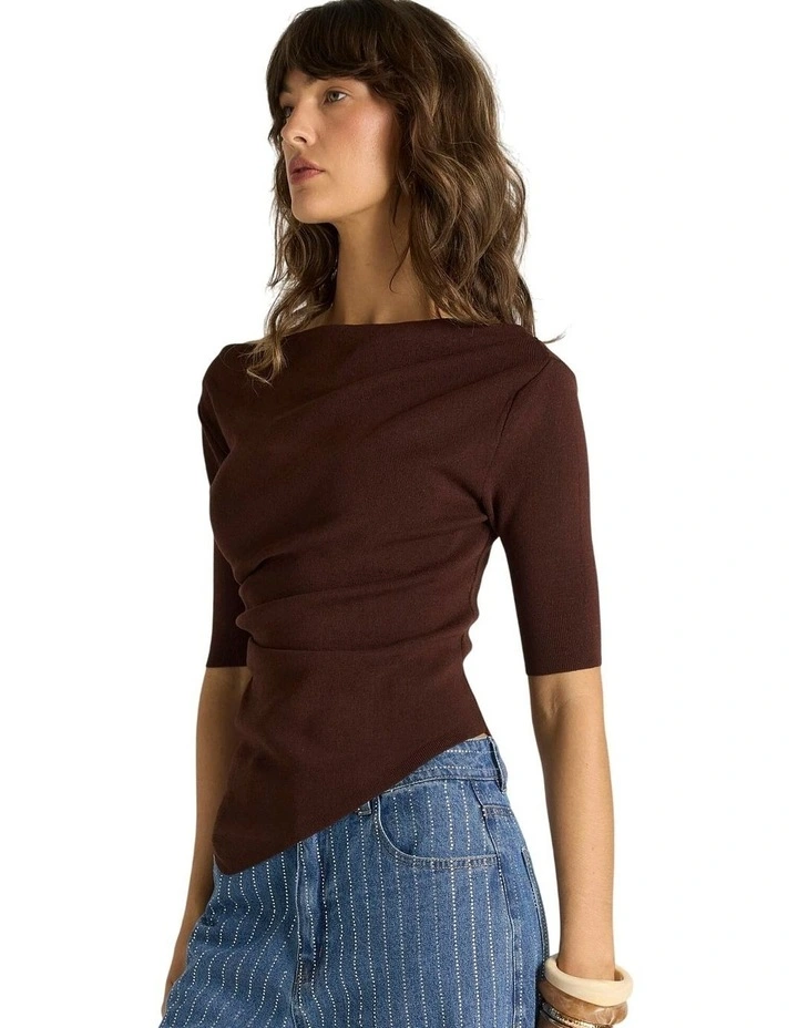 Estelle Drape Neck Top in Chocolate image 3