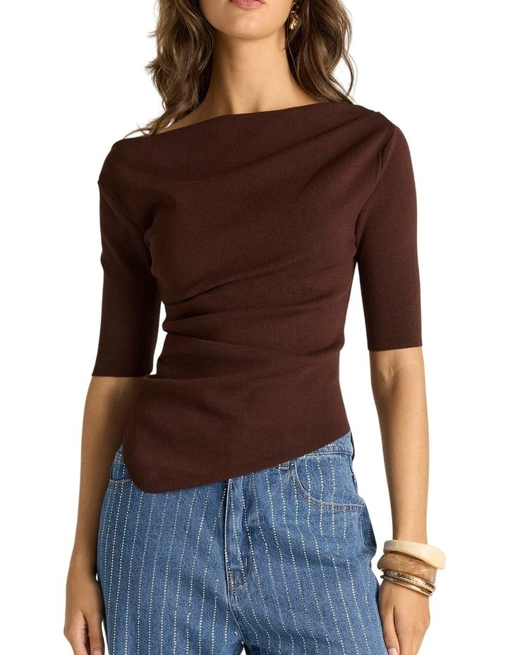 Estelle Drape Neck Top in Chocolate image 5