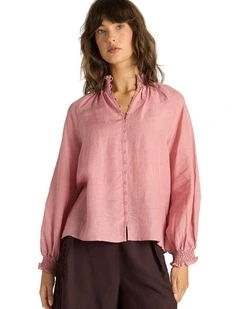 Lani Shirred Blouse in Dusty Rose