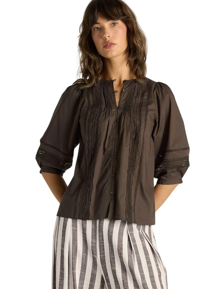 Freya Lace Trim Blouse in Chocolate image 1