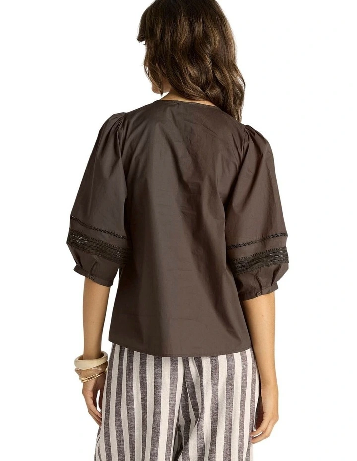 Freya Lace Trim Blouse in Chocolate image 2