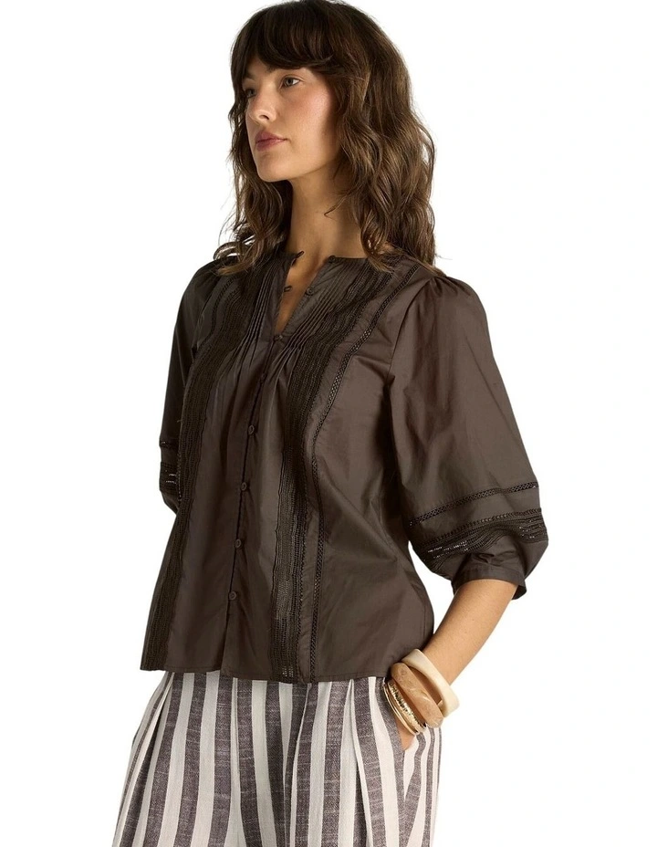 Freya Lace Trim Blouse in Chocolate image 3