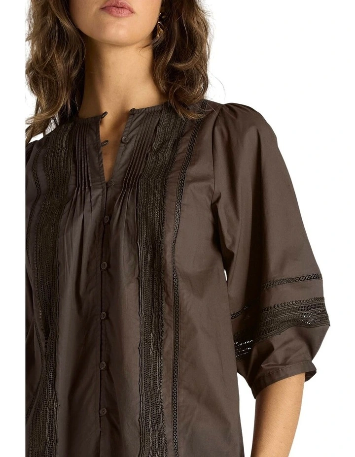 Freya Lace Trim Blouse in Chocolate image 5