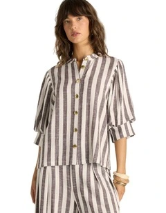 Saskia Balloon Shirt in Brown Stripe