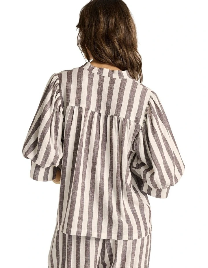 Saskia Balloon Shirt in Brown Stripe image 2