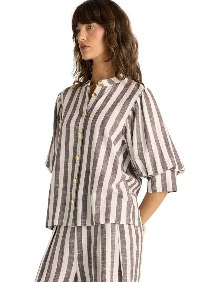 Saskia Balloon Shirt in Brown Stripe image 3
