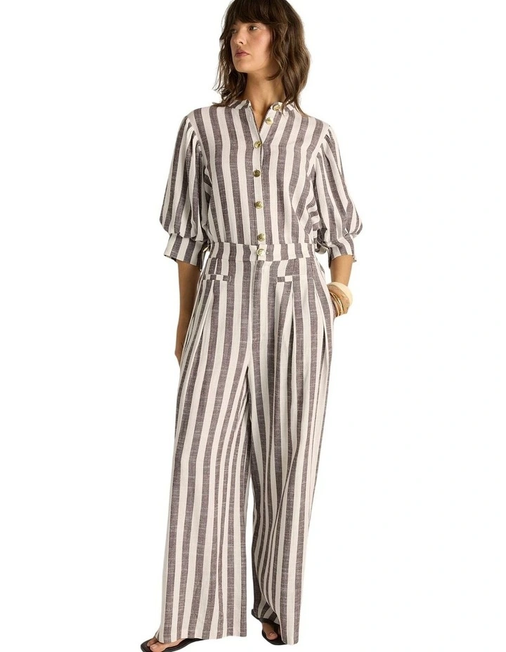 Saskia Balloon Shirt in Brown Stripe image 4