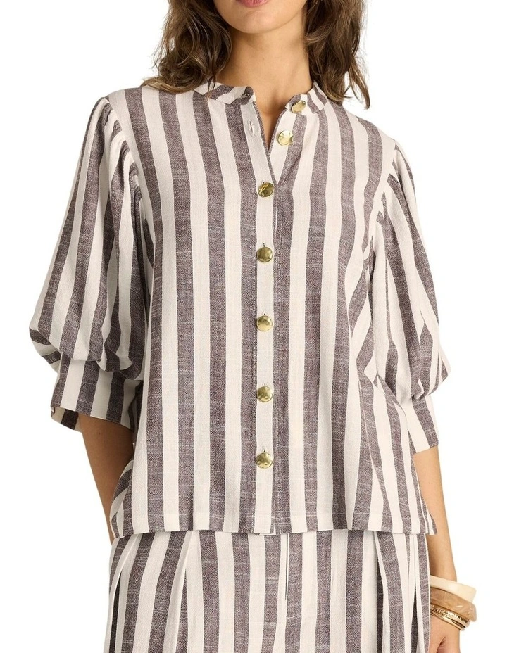 Saskia Balloon Shirt in Brown Stripe image 5
