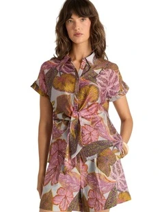 Daria Tie Shirt in Leaf Print