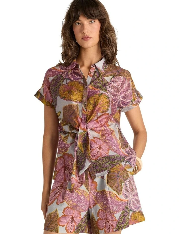 Daria Tie Shirt in Leaf Print image 1