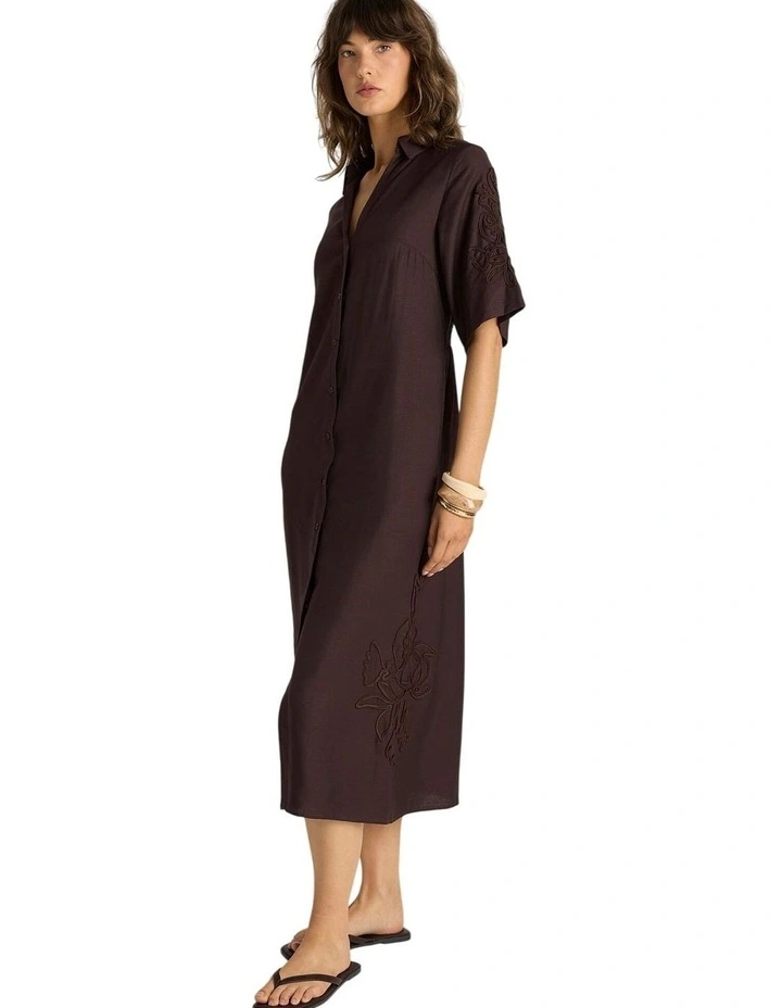 Bronte Embroidered Dress in Chocolate image 3