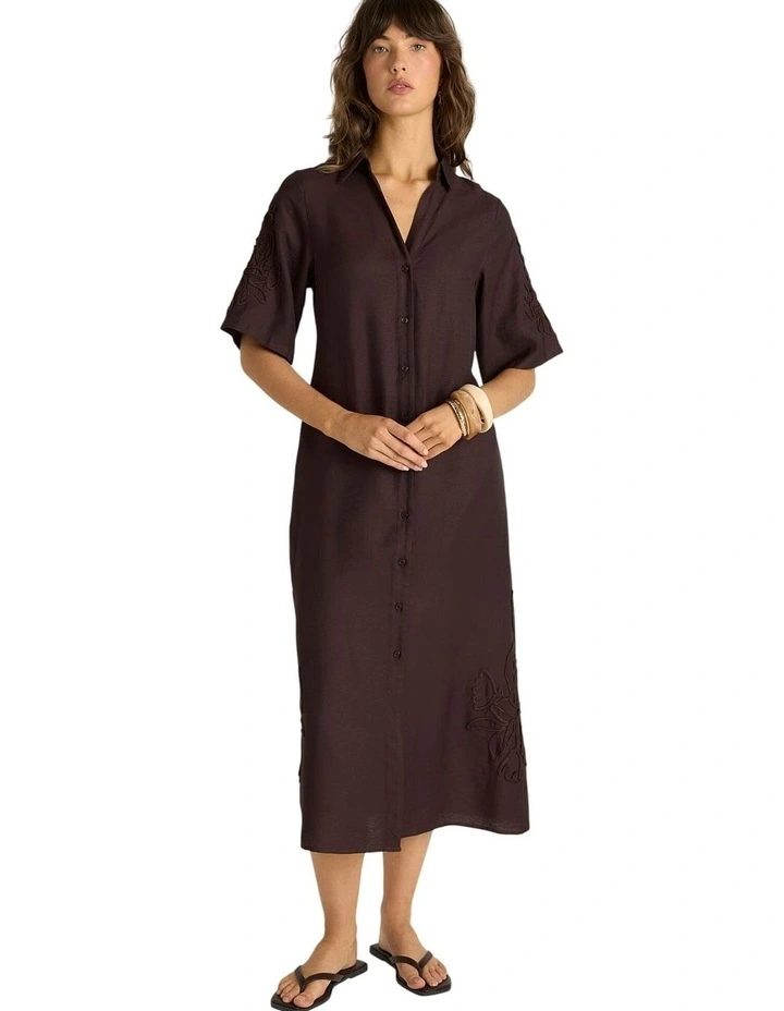 Bronte Embroidered Dress in Chocolate image 4
