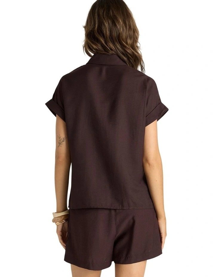 Bronte Embroidered Tie Shirt in Chocolate image 2