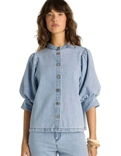 Lila Denim Balloon Shirt in Light Wash