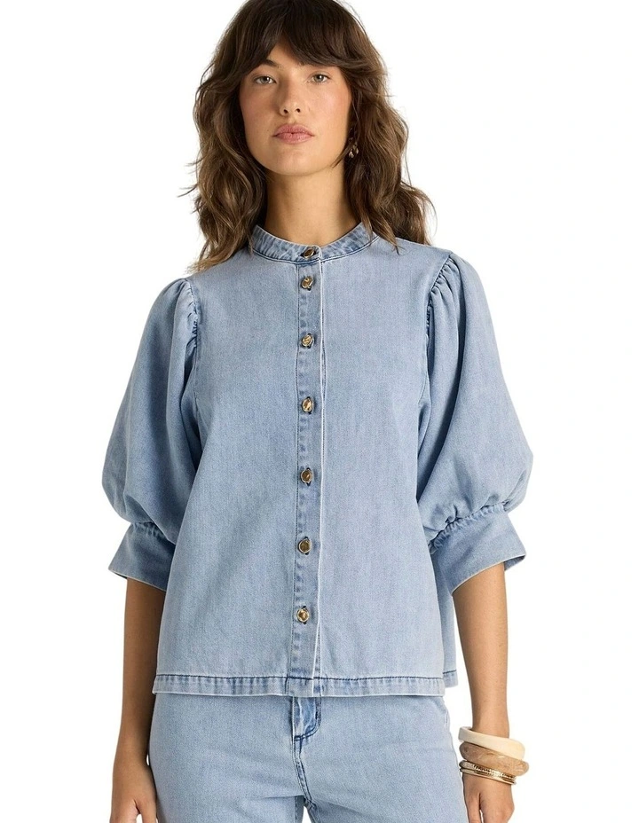 Lila Denim Balloon Shirt in Light Wash image 1