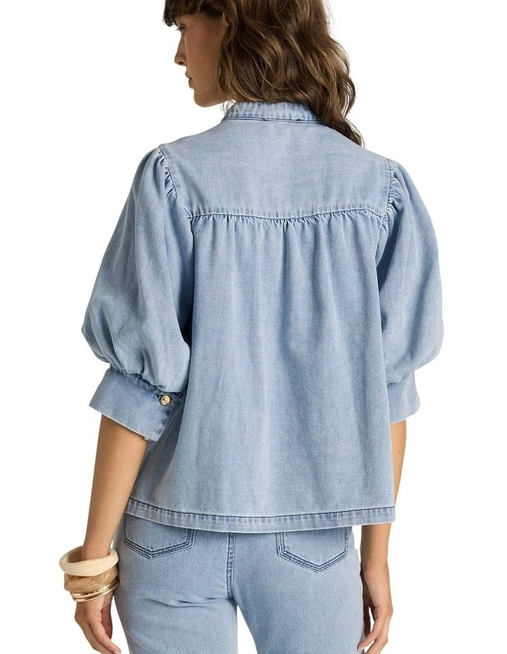 Lila Denim Balloon Shirt in Light Wash image 2