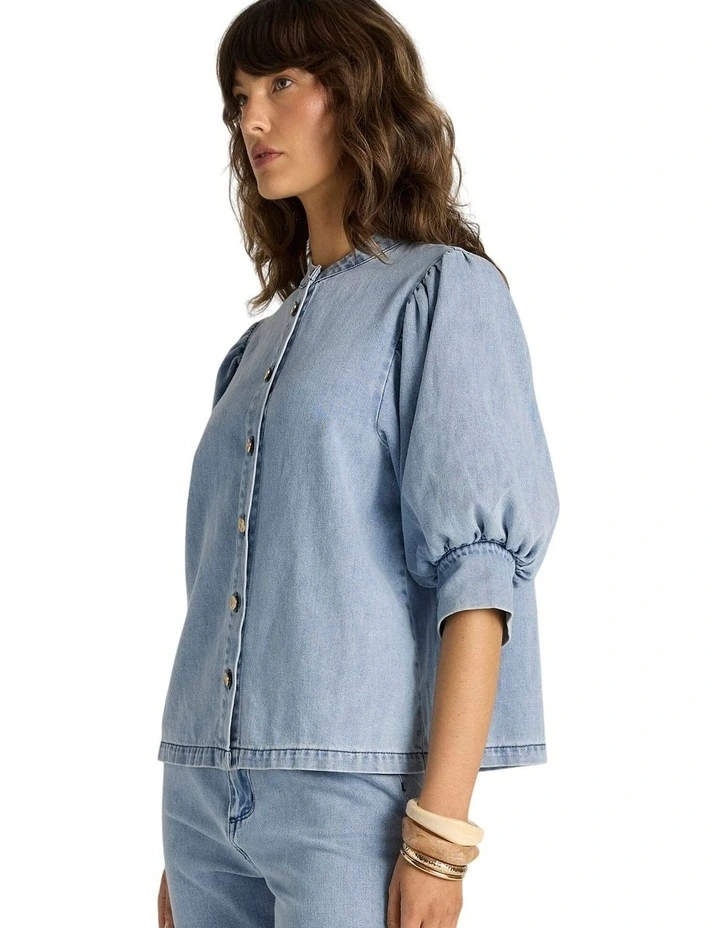 Lila Denim Balloon Shirt in Light Wash image 3