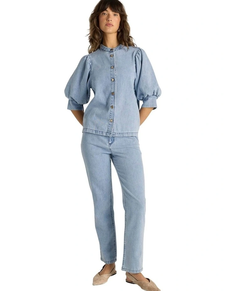 Lila Denim Balloon Shirt in Light Wash image 4